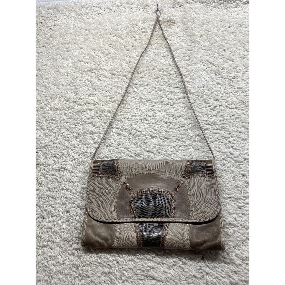 Vintage Carlos Falchi Grey Leather Snakeskin Patchwork Shoulder Bag EUC